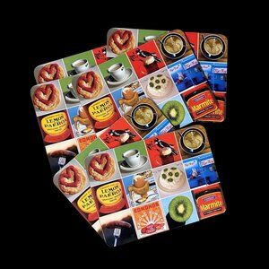 Vintage New Zealand Culinary Collage Cork Backed Placemat Set of 6 Kitschy Jason